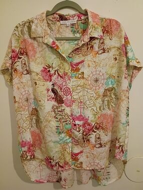 Jane+Delancey Women's Floral Map-Print Colorful Top Sz M